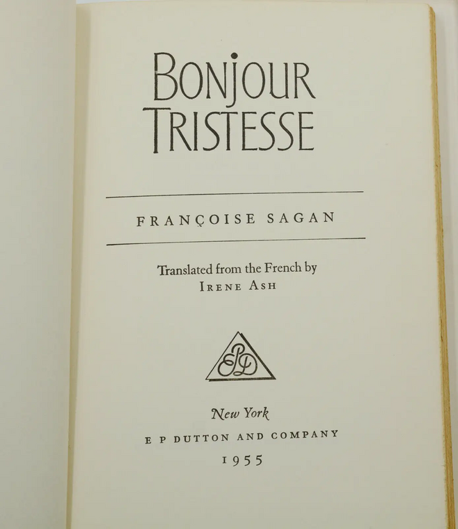 IMAGE: Title page from the 1955 edition of Françoise Sagan's novel Bonjour Tristesse
